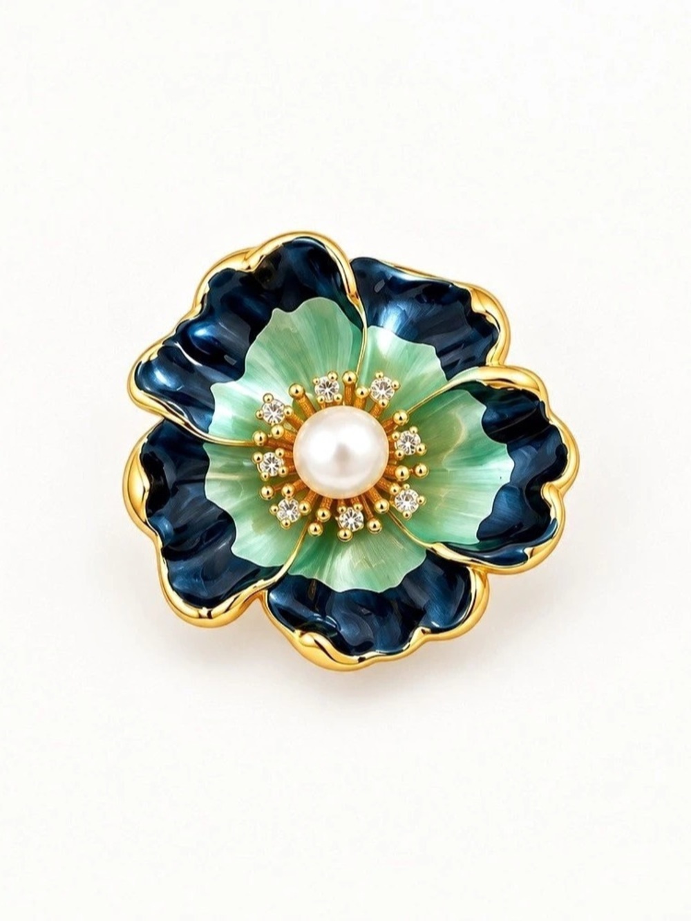Convertible Enamel Flower Brooch & Pendant – Pearl and Rhinestone Center
